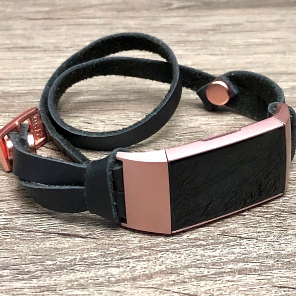 Black Double Wrap Rose Gold Charge 4 Leather Strap - Picture 6 of 8